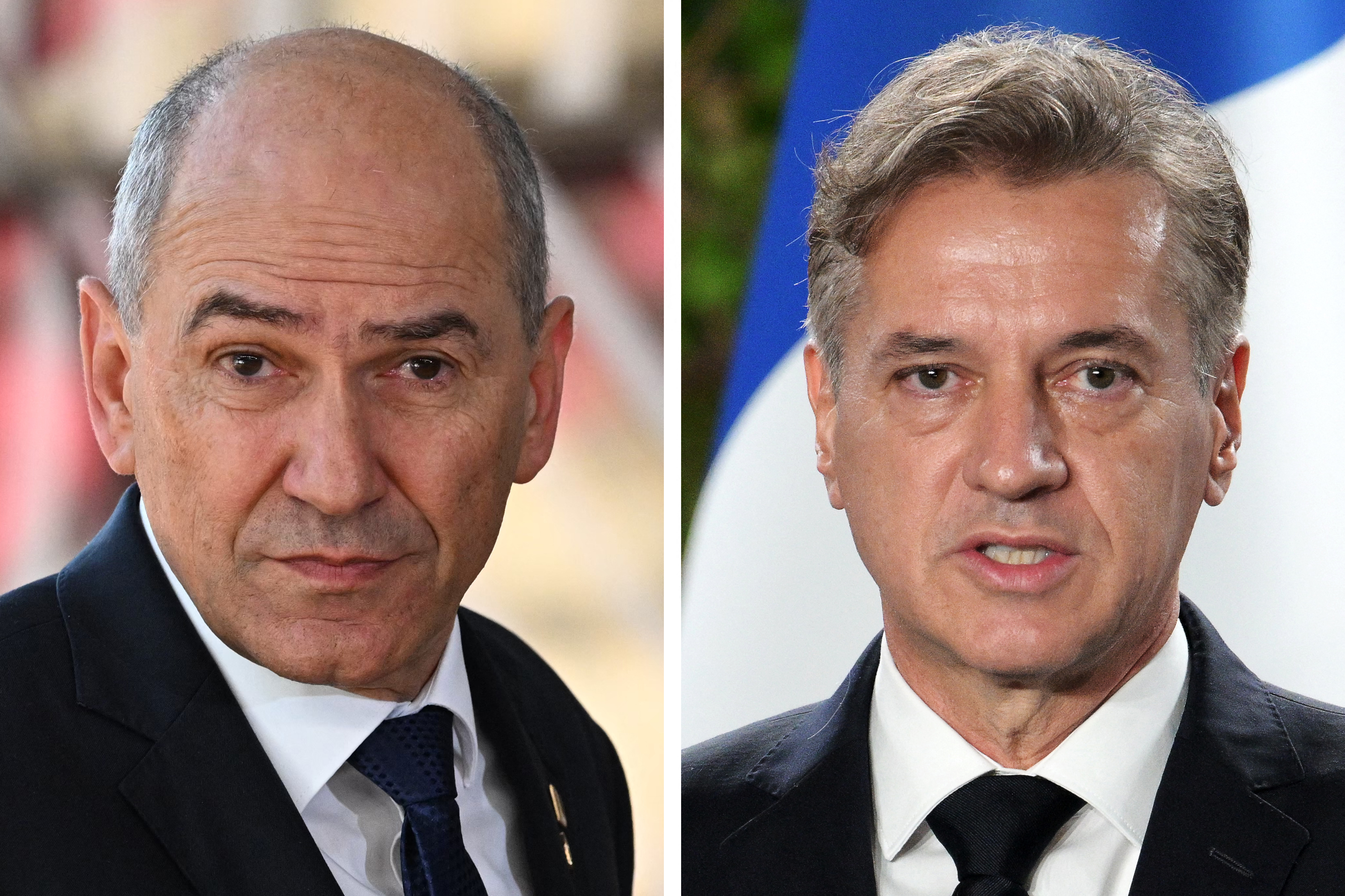 Combination of photos shows Slovenia's ex-Prime Minister Janez Jansa (L) and current Prime Minister Robert Golob.