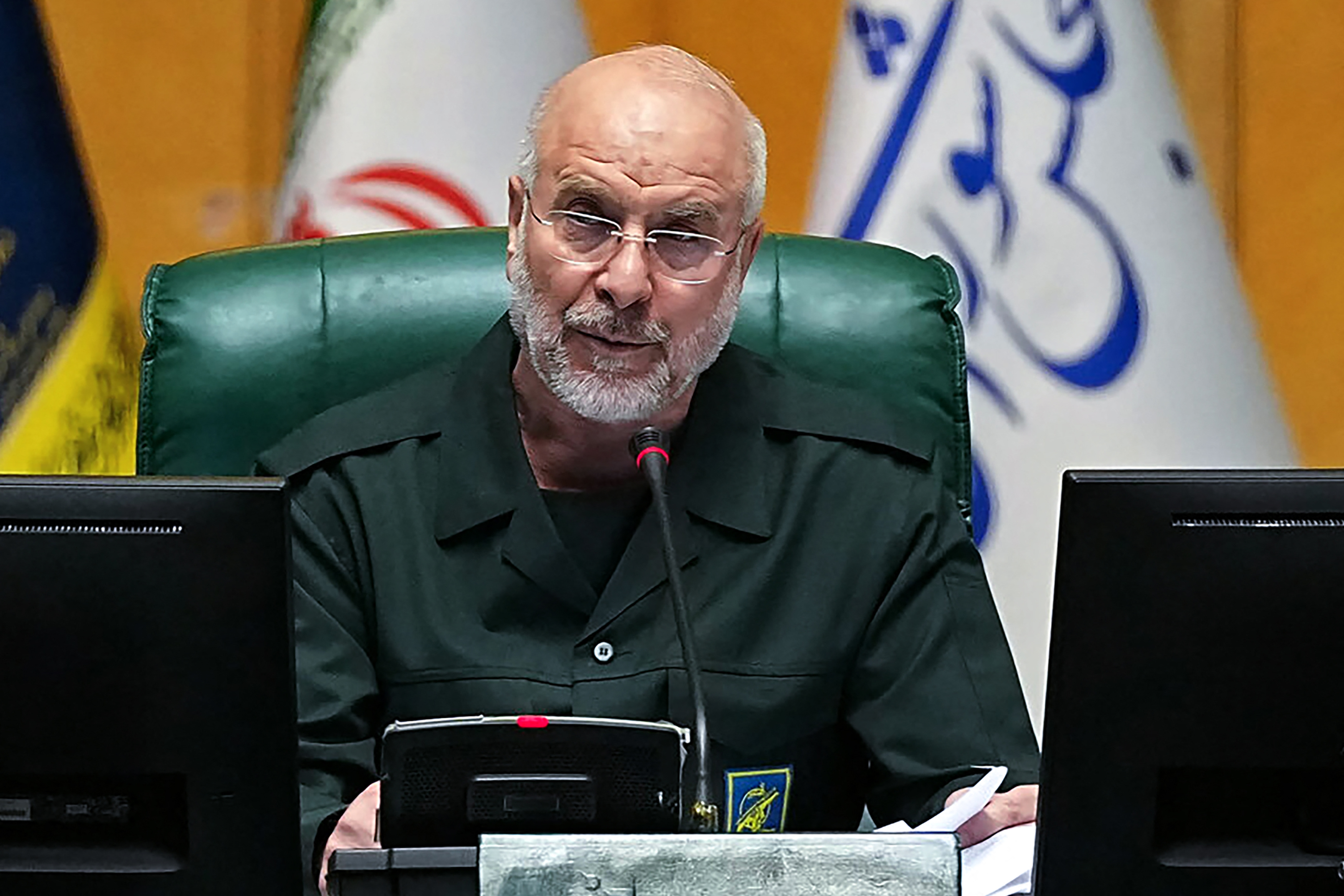 (FILES) In this handout picture provided by Ithe Islamic Consultative Assembly News Agency (ICANA), Iran’s Parliament Speaker Mohammad Bagher Ghalibaf, dressed in an IRGC uniform, chairs a session in Tehran on February 1, 2026.