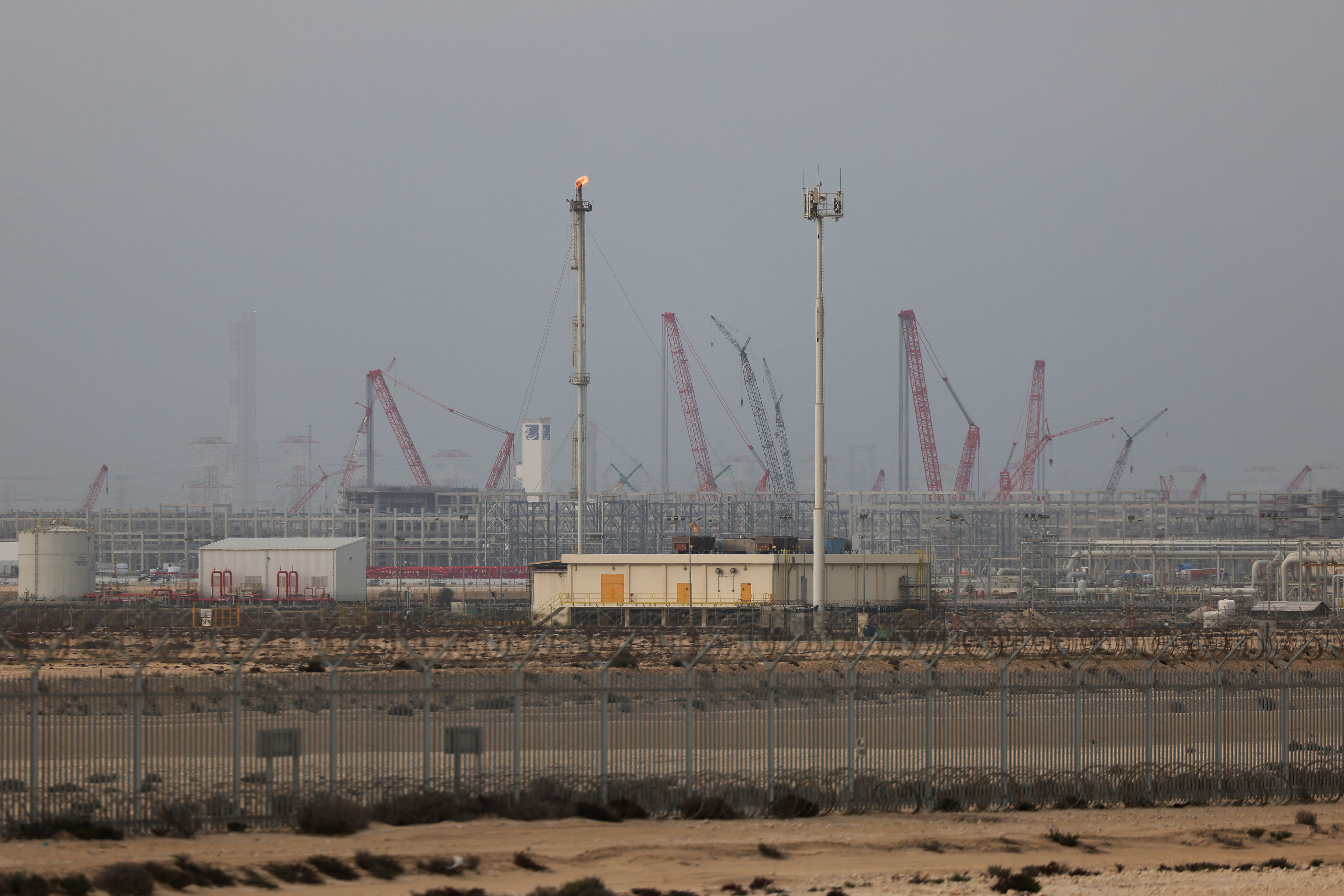 RAS LAFFAN INDUSTRIAL CITY, QATAR - MARCH 3: A picture of Qatar Energy's operating facilities on March 3, 2026 in Ras Laffan Industrial City, Qatar. Qatar Energy announced a complete halt to liquefied natural gas (LNG) production at its Ras Laffan and Mesaieed facilities on March 2, 2026, after Iranian attacks targeted energy facilities. (Photo by Getty Images)