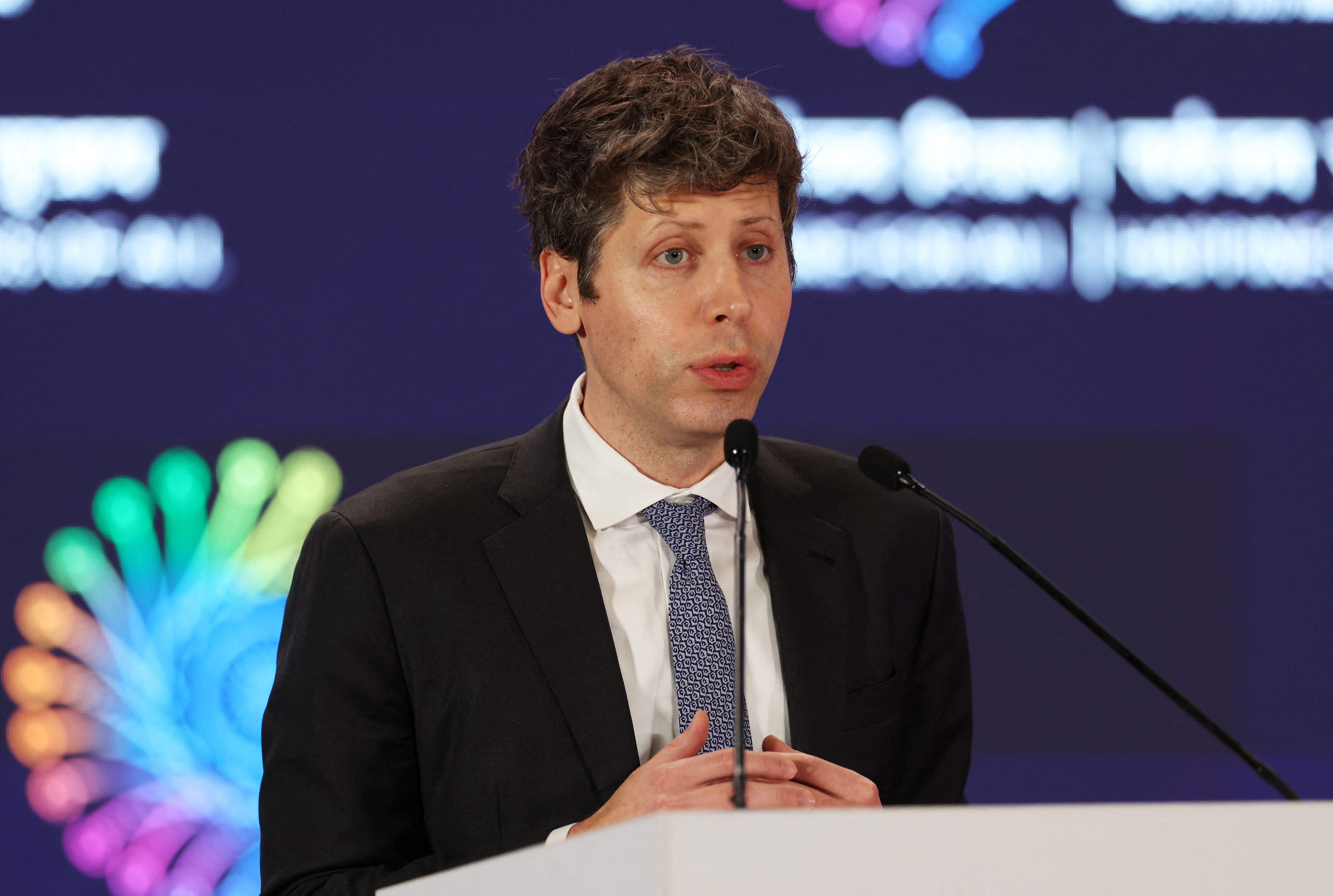OpenAI CEO Sam Altman addresses the gathering at the AI Impact Summit, in New Delhi, India, February 19, 2026. REUTERS/Bhawika Chhabra