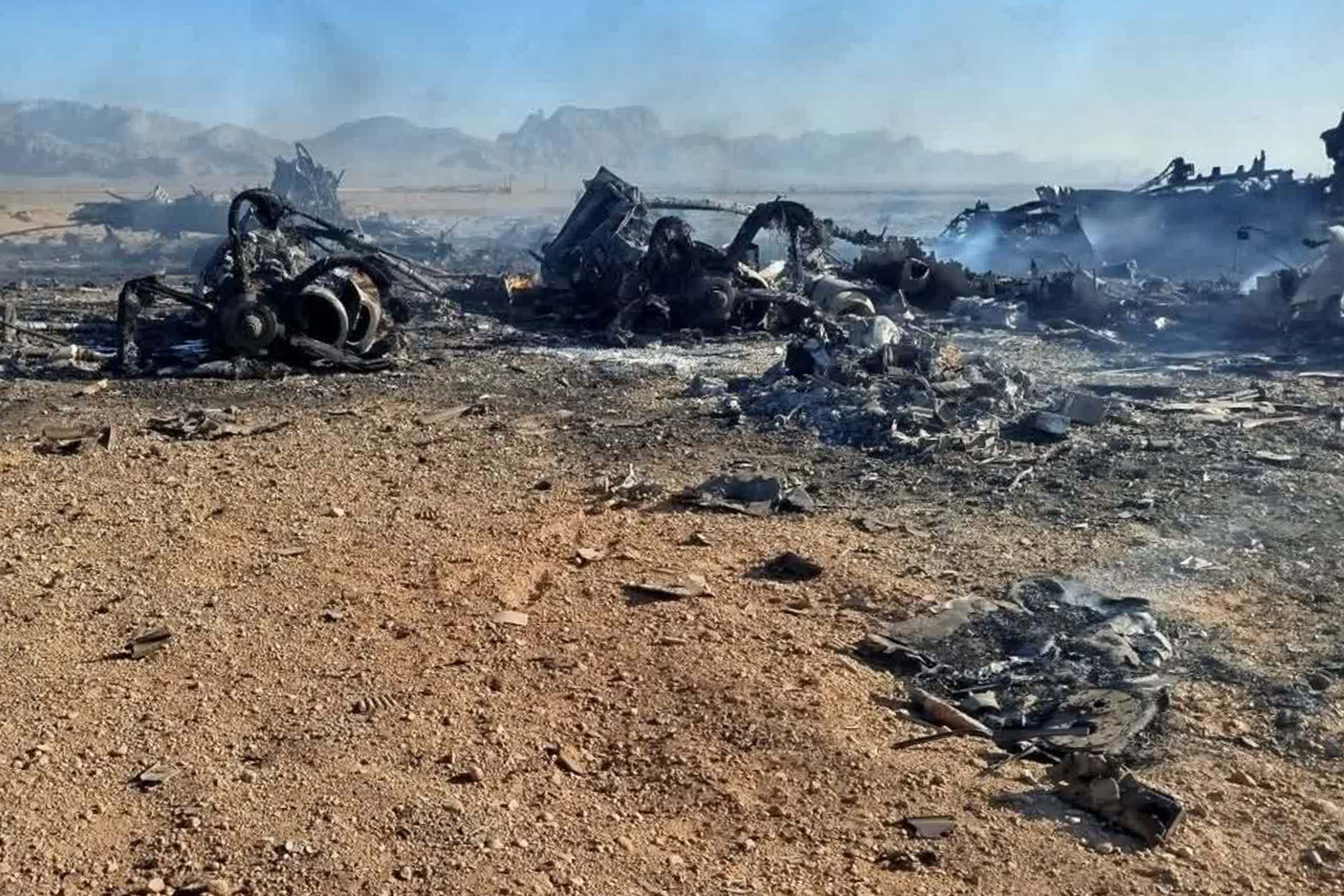 The wreckage of a crashed aircraft in central Iran