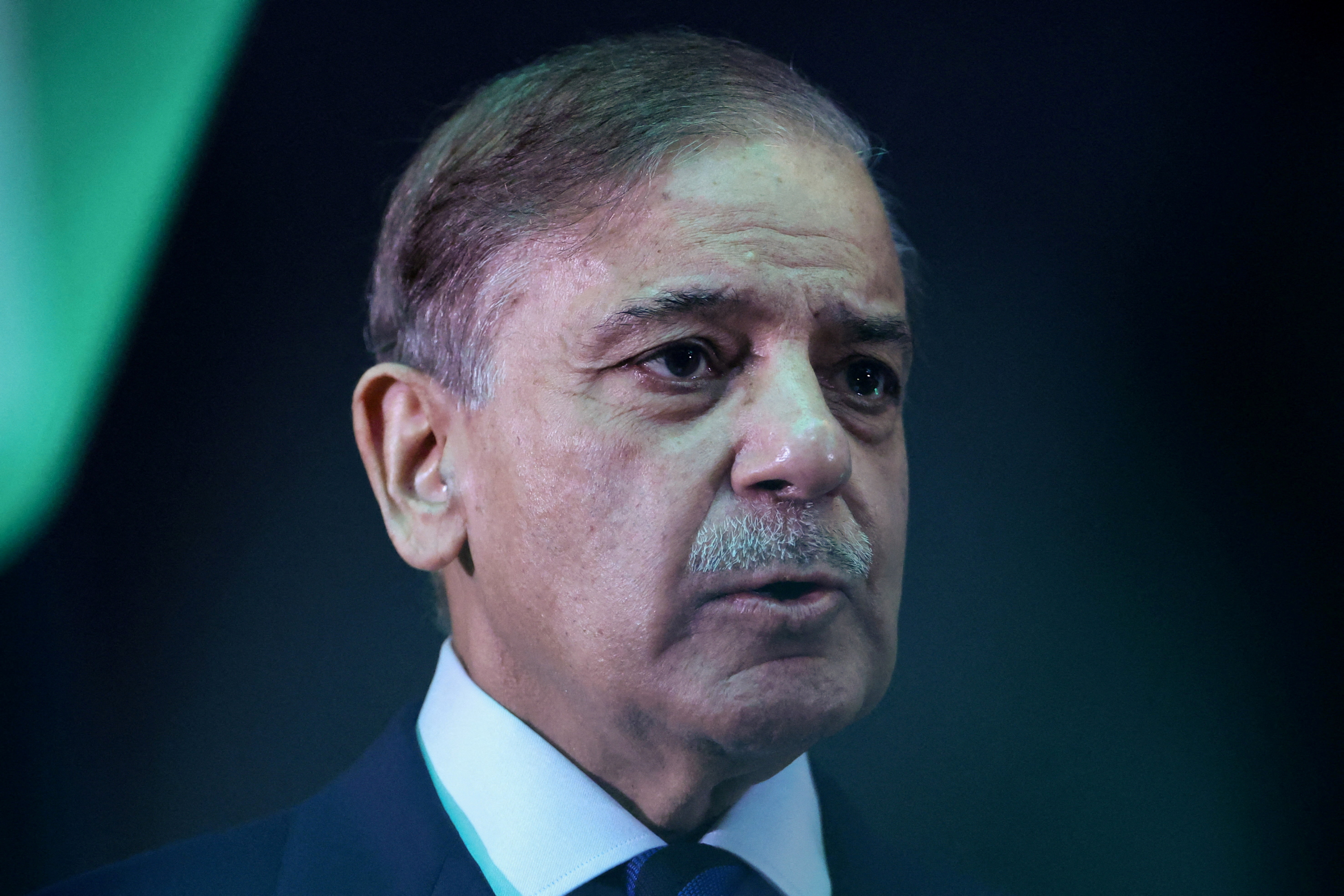 FILE PHOTO: Pakistan's Prime Minister Shehbaz Sharif looks on during a business and investment conference, during his official visit in Kuala Lumpur, Malaysia, October 6, 2025. REUTERS/Hasnoor Hussain/Pool/File Photo